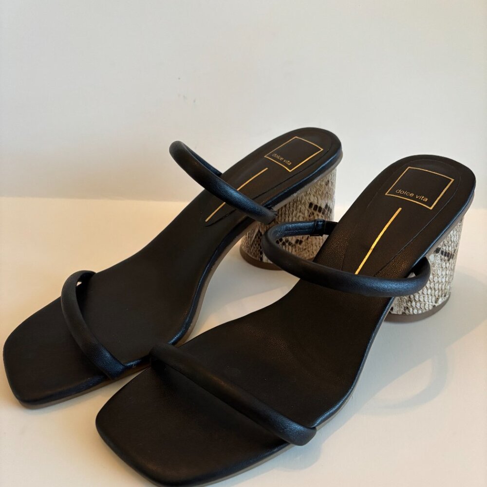 Dolce Vita Black Strappy Sandals | Snakeskin Block Heel | Size 11 - Picture 5 of 8